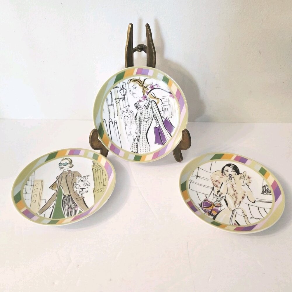 3 Lava Candles Co Round Mini Fashionista Trendy Woman Puppy Dog Decor Plates